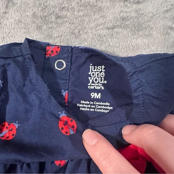Just One You Carters Baby Girl Ruffled Sleeve Navy Blue Ladybug Dress - 9 Months - Picture 3 of 5